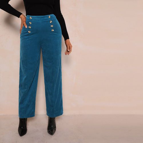 Pantalon taille haute à bouton en velours côtelé - SHEIN - Modalova