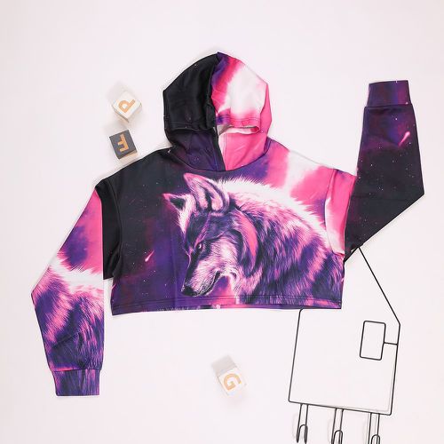Pièce Sweat-shirt à capuche loup & galaxie 3D à imprimé court - SHEIN - Modalova
