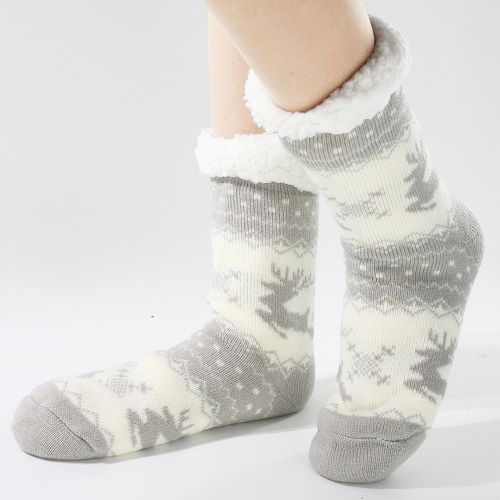 Chaussettes duveteuses à imprimé renne de Noël - SHEIN - Modalova