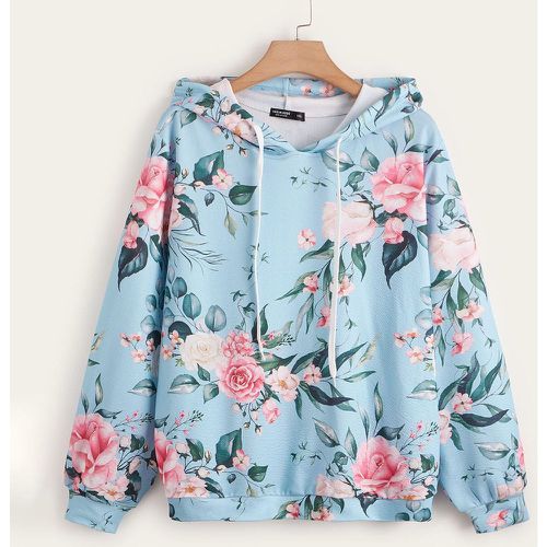 Sweat-shirt à capuche à imprimé floral à cordon - SHEIN - Modalova