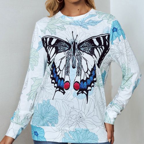 Sweat-shirt à imprimé floral et papillon - SHEIN - Modalova