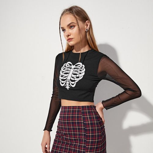 T-shirt court à squelette avec tulle - SHEIN - Modalova