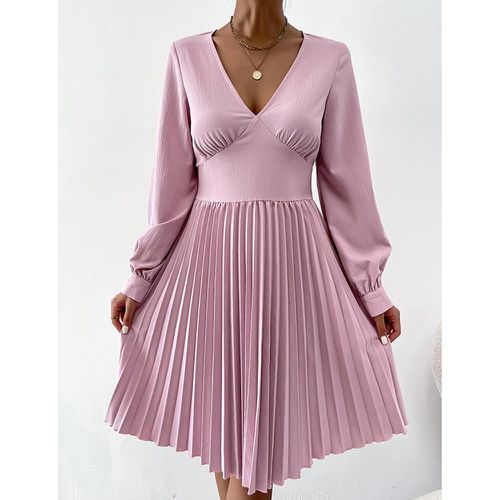 Robe décolleté manches bouffantes plissé - SHEIN - Modalova