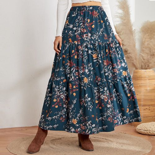 Jupe taille haute à imprimé floral à volants - SHEIN - Modalova