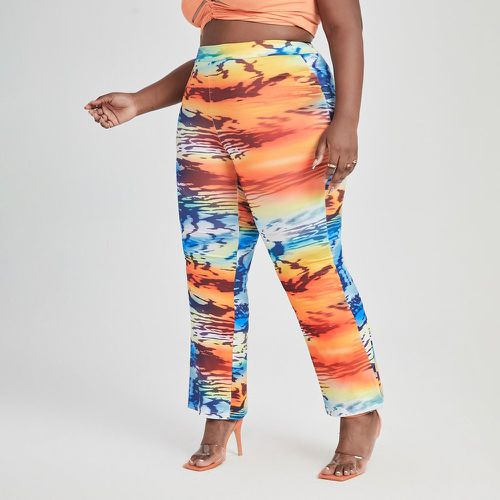 Pantalon taille haute à imprimé graphique à blocs de couleurs - SHEIN - Modalova