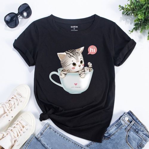 T-shirt chat et lettre - SHEIN - Modalova