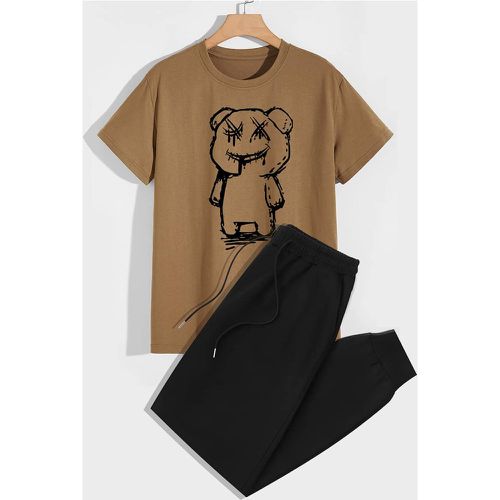 Ensemble pantalon de survêtement et t-shirt à imprimé ours - SHEIN - Modalova