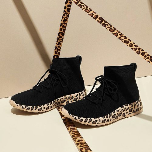 Baskets chaussettes à motif léopard à détail en tricot - SHEIN - Modalova