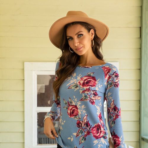 T-shirt à imprimé floral fend - SHEIN - Modalova