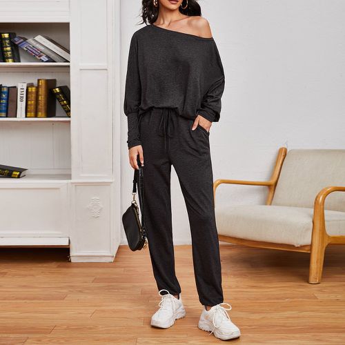 Ensemble pantalon avec nœud et top unicolore à manches chauve-souris - SHEIN - Modalova