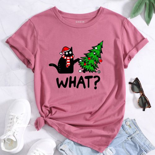 T-shirt arbre de Noël et imprimé chat - SHEIN - Modalova
