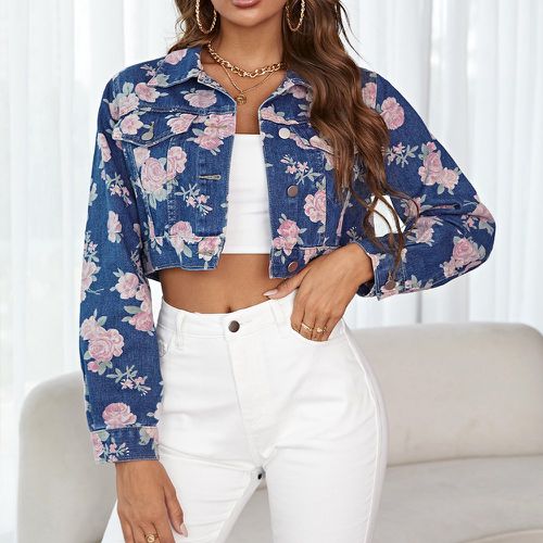 Veste courte en jean à imprimé floral - SHEIN - Modalova