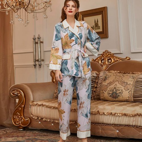 Ensemble de pyjama à imprimé floral ceinturé - SHEIN - Modalova