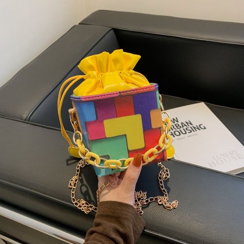 Sac seau à chaîne à blocs de couleurs géométrique - SHEIN - Modalova