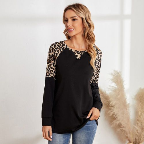 T-shirt léopard à blocs de couleurs manches raglan - SHEIN - Modalova