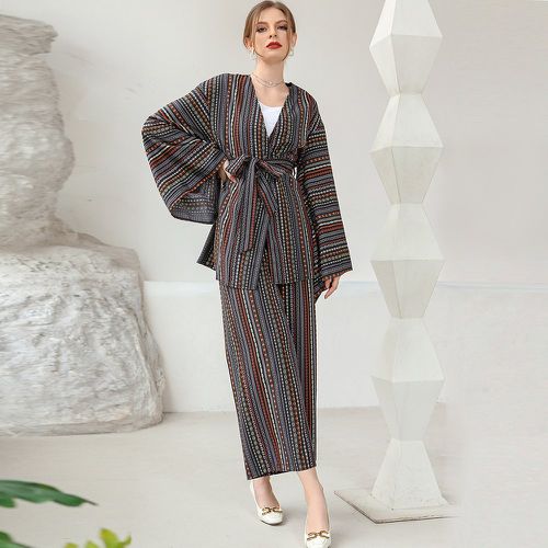 Manteau à imprimé géométrique ceinturé & Pantalon ample - SHEIN - Modalova