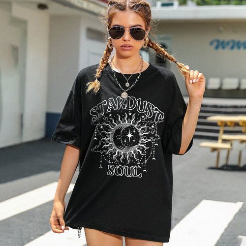 T-shirt oversize à motif soleil et lettre - SHEIN - Modalova