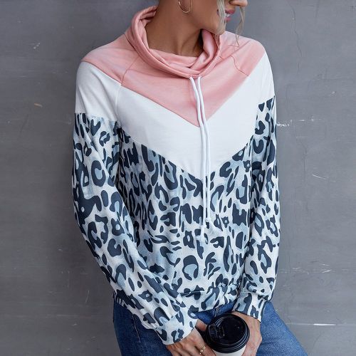 Sweat-shirt léopard à blocs de couleurs à cordon - SHEIN - Modalova