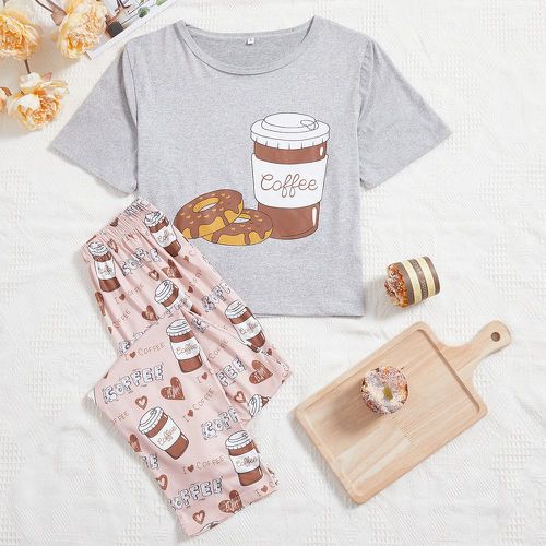 Ensemble de pyjama donut & boisson à imprimé - SHEIN - Modalova