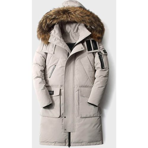 Manteau d'hiver duveteux à capuche à applique lettre poche à rabat - SHEIN - Modalova