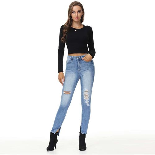 Jean skinny taille haute déchiré effiloché délavé fendu - SHEIN - Modalova