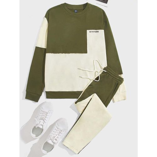 Sweat-shirt bicolore lettre & Pantalon de survêtement - SHEIN - Modalova