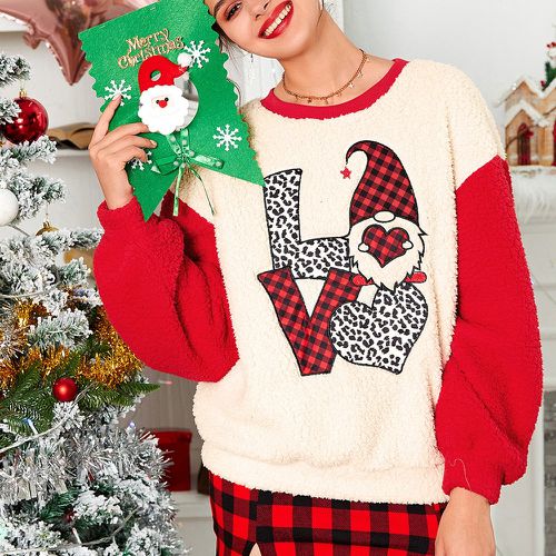 Sweat-shirt à blocs de couleurs à motif Noël en tissu duveteux - SHEIN - Modalova