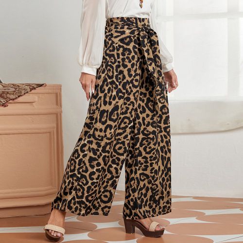 Pantalon ample taille haute léopard à nœud - SHEIN - Modalova