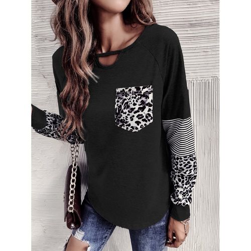 T-shirt à rayures à léopard à manches raglan - SHEIN - Modalova