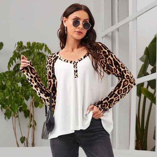 T-shirt à motif léopard à manches raglan - SHEIN - Modalova