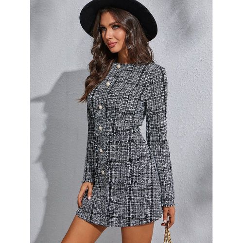 Robe à carreaux ourlet effiloché avec poches à bouton en tweed - SHEIN - Modalova