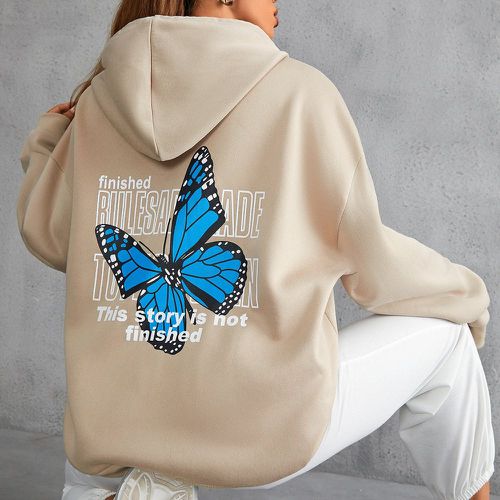 Sweat-shirt à capuche à imprimé slogan & papillon à cordon - SHEIN - Modalova