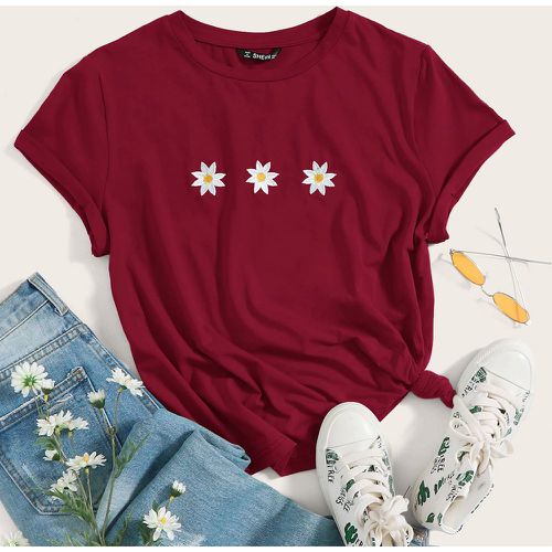 T-shirt avec broderie florale - SHEIN - Modalova
