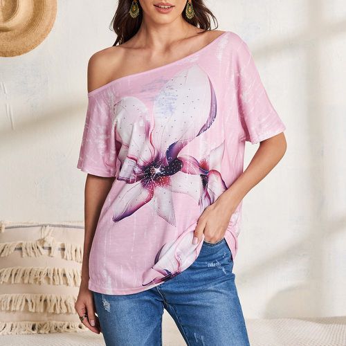 T-shirt à imprimé floral à col asymétrique - SHEIN - Modalova