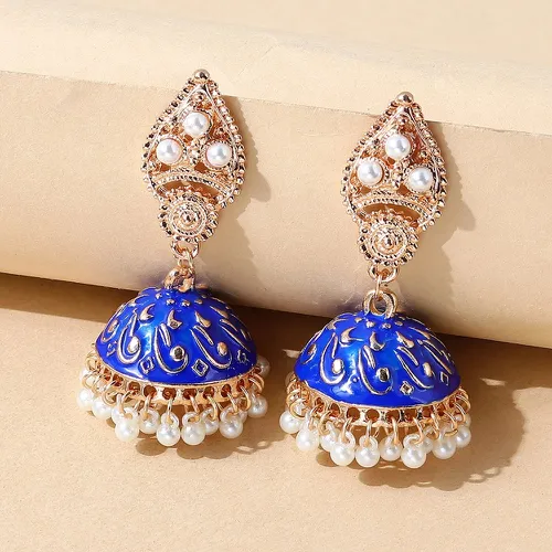 Boucles d'oreilles fausse perle à franges Jhumka - SHEIN - Modalova