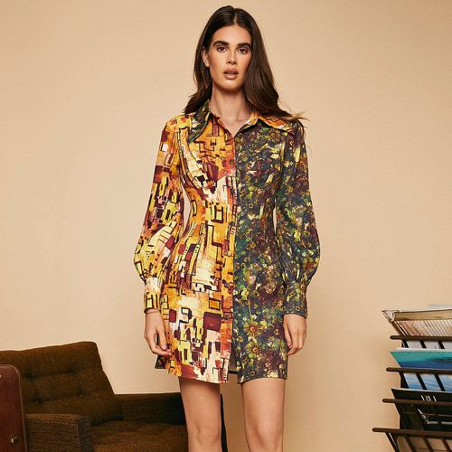 Robe chemise à imprimé graphique & floral à blocs de couleurs - SHEIN - Modalova