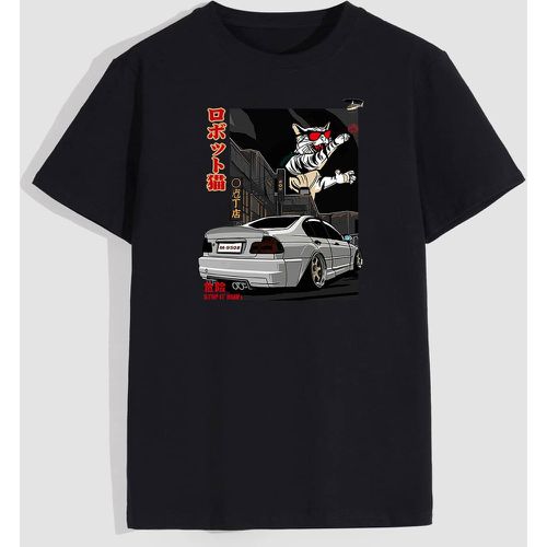 T-shirt à motif voiture et chat - SHEIN - Modalova