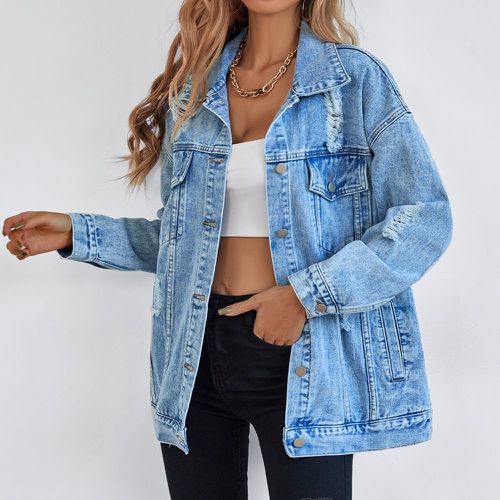 Veste en jean à bouton poche à rabat - SHEIN - Modalova