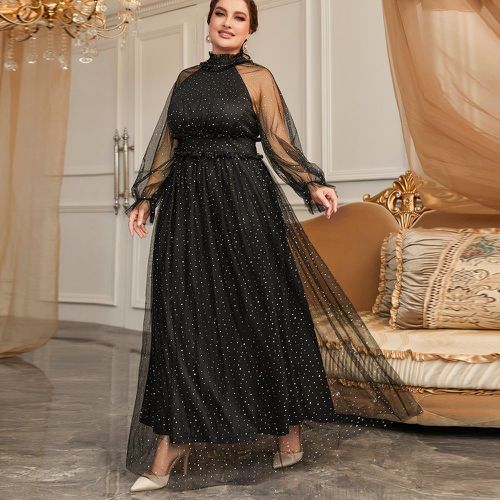 Robe à plis à manches évasées à tulle à pois - SHEIN - Modalova