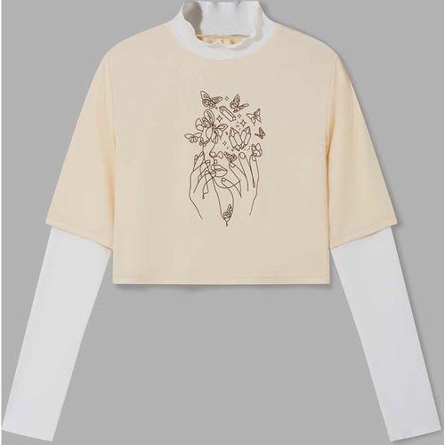 T-shirt court 2 en 1 à motif papillon et main - SHEIN - Modalova