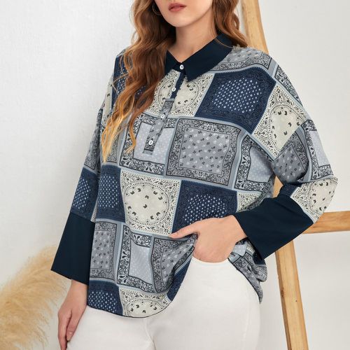 Blouse patchwork à bouton - SHEIN - Modalova