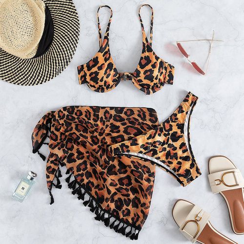 Pièces Bikini à armatures à léopard & Jupe de plage à franges - SHEIN - Modalova