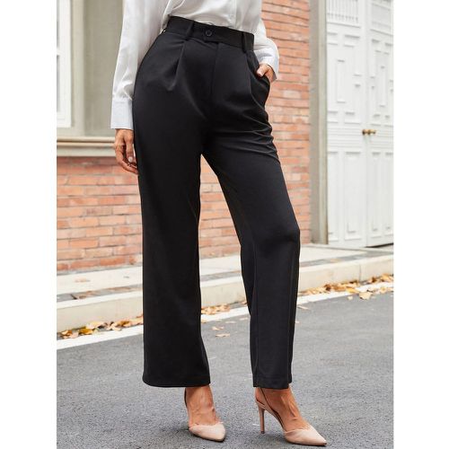 Pantalon droit unicolore à plis - SHEIN - Modalova