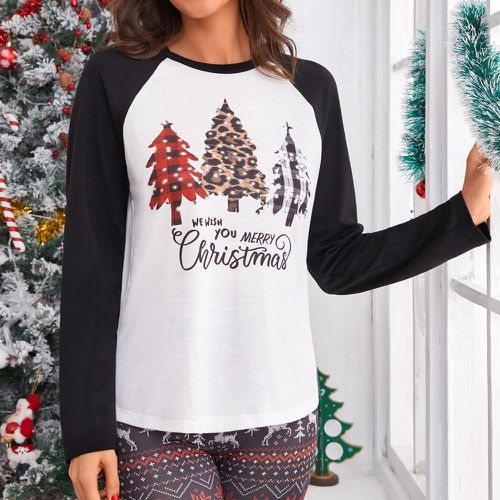 T-shirt à imprimé Noël à blocs de couleurs manches raglan - SHEIN - Modalova