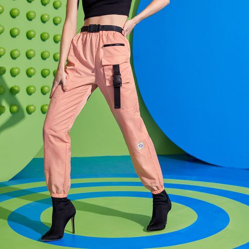 Pantalon de jogging à applique à boucle avec poche et ceinture - SHEIN - Modalova
