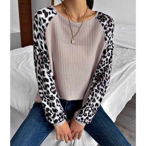 T-shirt léopard manches raglan en maille gaufrée - SHEIN - Modalova