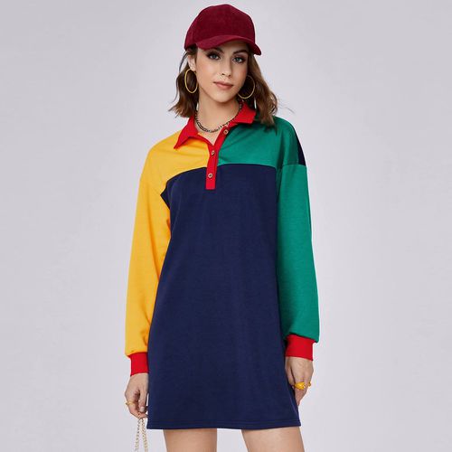 Robe t-shirt à blocs de couleurs à bouton - SHEIN - Modalova