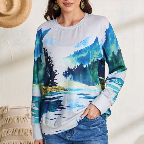 Sweat-shirt à imprimé paysage manches raglan - SHEIN - Modalova