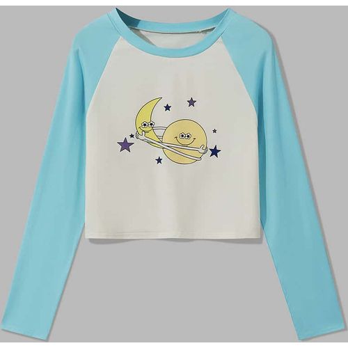 T-shirt court à motif soleil et lune à blocs de couleurs - SHEIN - Modalova