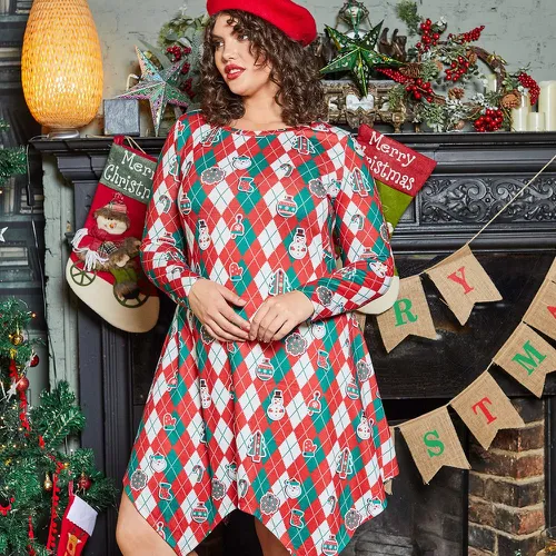 Robe de pyjama à imprimé losange & Noël asymétrique - SHEIN - Modalova